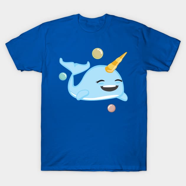 Cute Kawaii Narwhal Smiling Under the Sea Kids Design T-Shirt by Uncle Fred Design